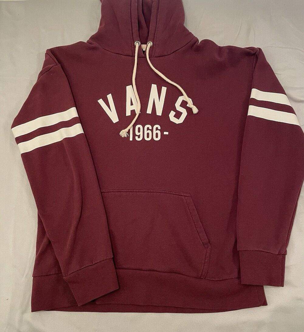 Vans Hoodie Men Size Medium Burgundy White Stripes Around The Arms